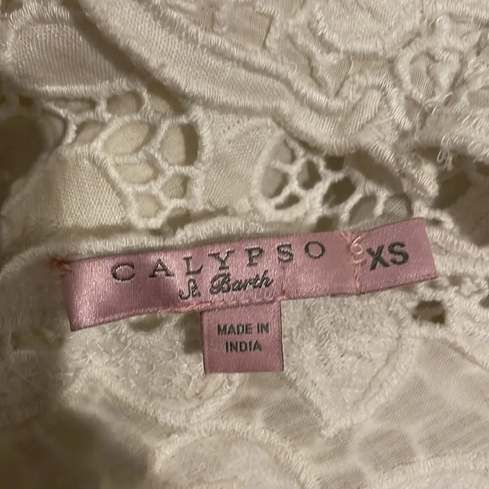 CALYPSO ST. BARTH DRESS KAGAMI WHITE LINEN EMBROIDERED LACE SIZE EXTRA SMALL - Picture 9 of 9